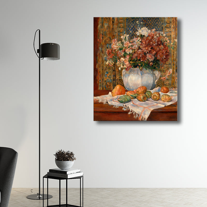 Brehn | Blumen und Früchte Wanddekor im braunen Impressionismus-Stil Leinwand für das Wohnzimmer