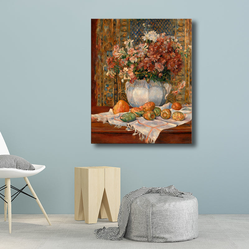 Brehn | Blumen und Früchte Wanddekor im braunen Impressionismus-Stil Leinwand für das Wohnzimmer