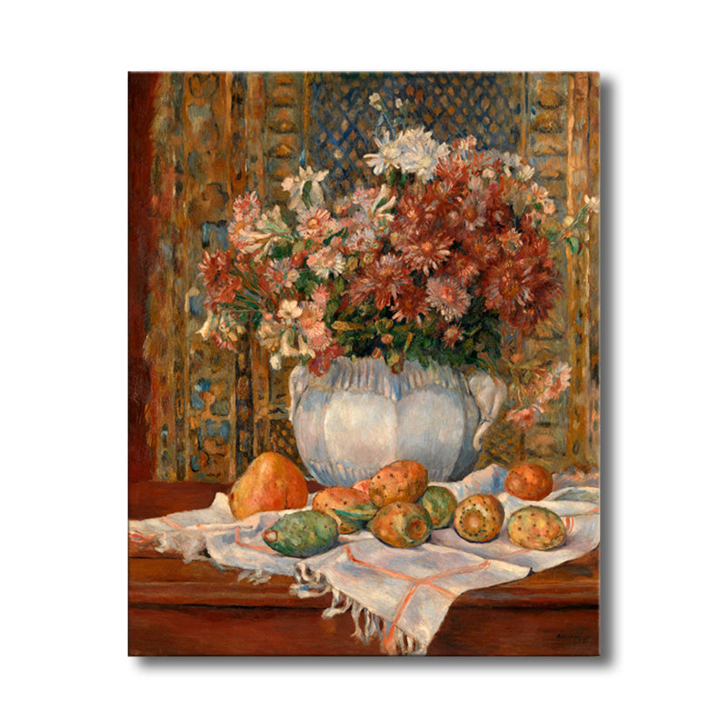 Brehn | Blumen und Früchte Wanddekor im braunen Impressionismus-Stil Leinwand für das Wohnzimmer
