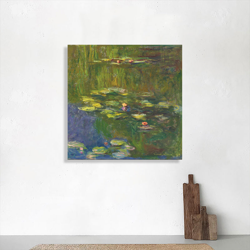 Brehn | Lotus und Lotusblätter Leinwand für das Esszimmer in Grün, Mehrere Größen Verfügbar