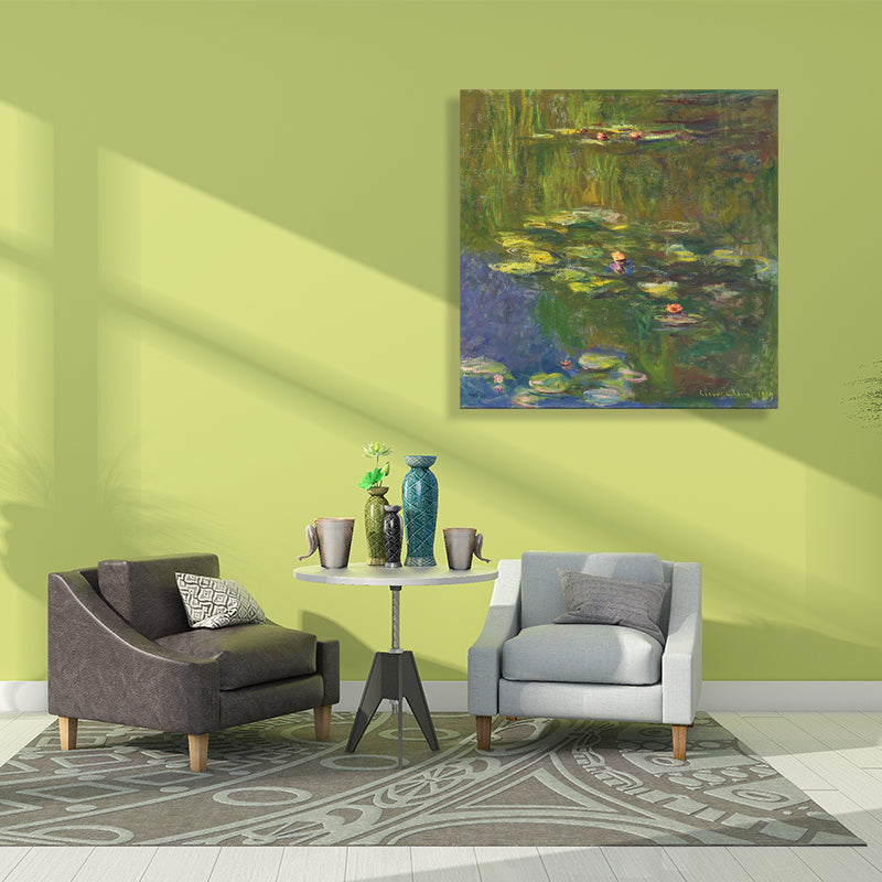 Brehn | Lotus und Lotusblätter Leinwand für das Esszimmer in Grün, Mehrere Größen Verfügbar