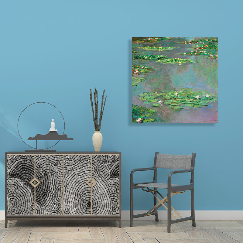 Brehn | Lotus und Lotusblätter Leinwand für das Esszimmer in Grün, Mehrere Größen Verfügbar