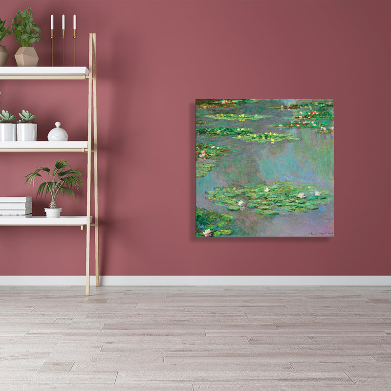 Brehn | Lotus und Lotusblätter Leinwand für das Esszimmer in Grün, Mehrere Größen Verfügbar