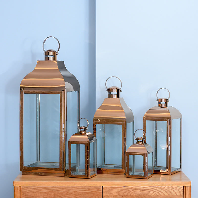 Glas-Paneled Metalllaternen-Trio mit Tragegriffen Brehn