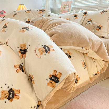 Gefüttertes Milchfaser-Fleece Bettwäsche-Set, beidseitig, diverse Motive