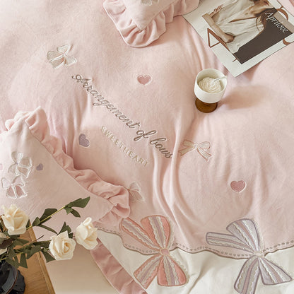 Milchfaser-Fleece Bettwäsche-Set, winterwarm, mit Spitzenbesatz