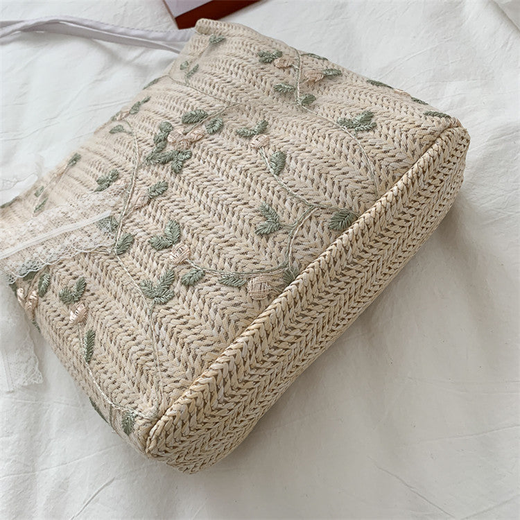 Bestickte Strohtote Tasche