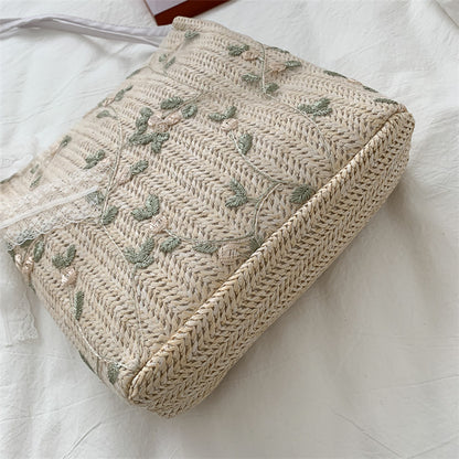 Bestickte Strohtote Tasche
