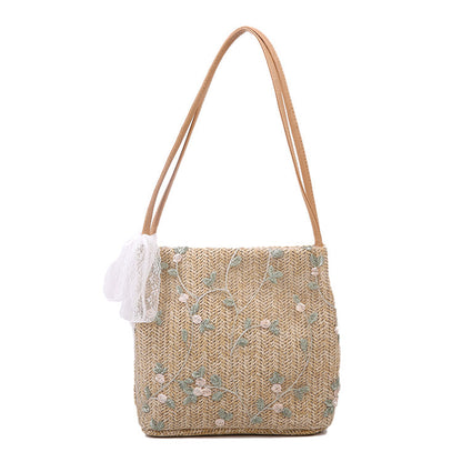 Bestickte Strohtote Tasche