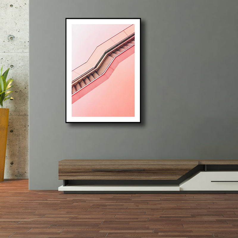 Brehn | Roze Trapmuur Wanddecoratie Architectuur Modern Textuur Leinwanddruck für Zimmer