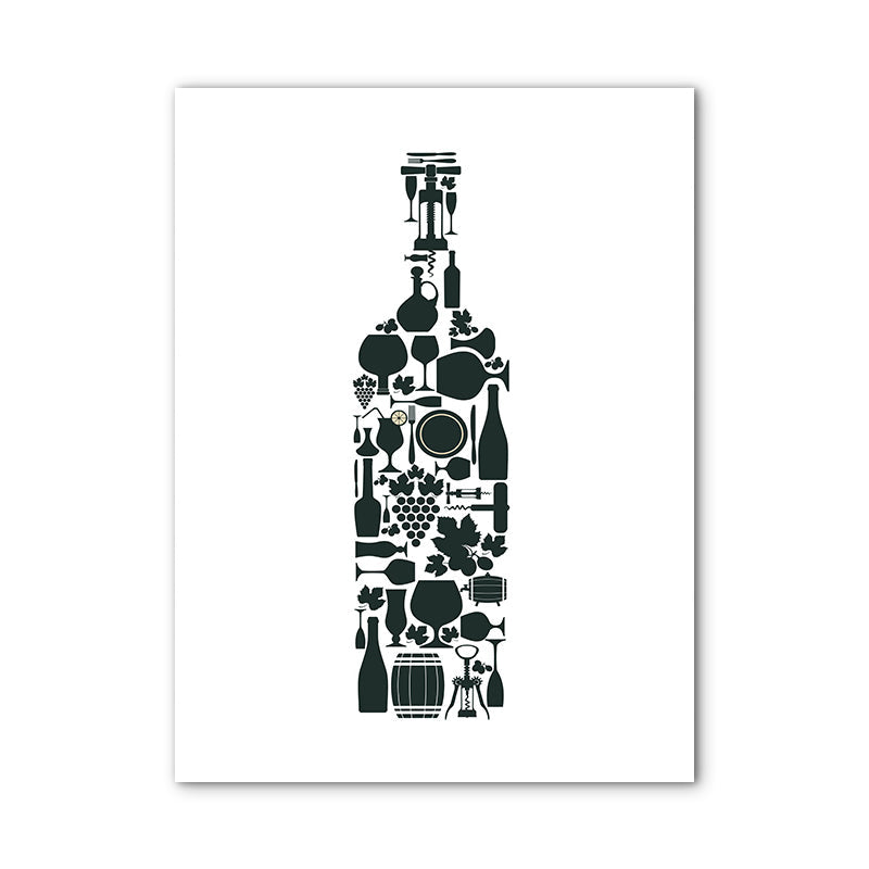 Brehn | Illustration Weinset Wandkunst Dekor Esszimmer Getränke Druck Leinwand in helle Farbe
