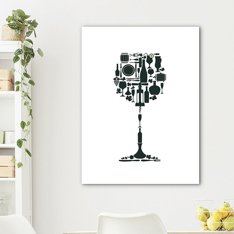 Brehn | Illustration Weinset Wandkunst Dekor Esszimmer Getränke Druck Leinwand in helle Farbe