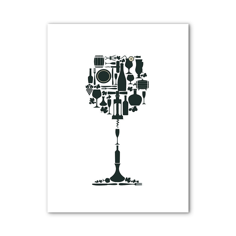 Brehn | Illustration Weinset Wandkunst Dekor Esszimmer Getränke Druck Leinwand in helle Farbe