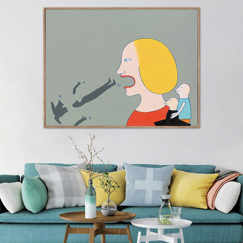 Brehn | Lustiges Spoof Gemälde Leinwand Wohnzimmer Figur Druck Wandkunst Dekor in Gelb-Rot