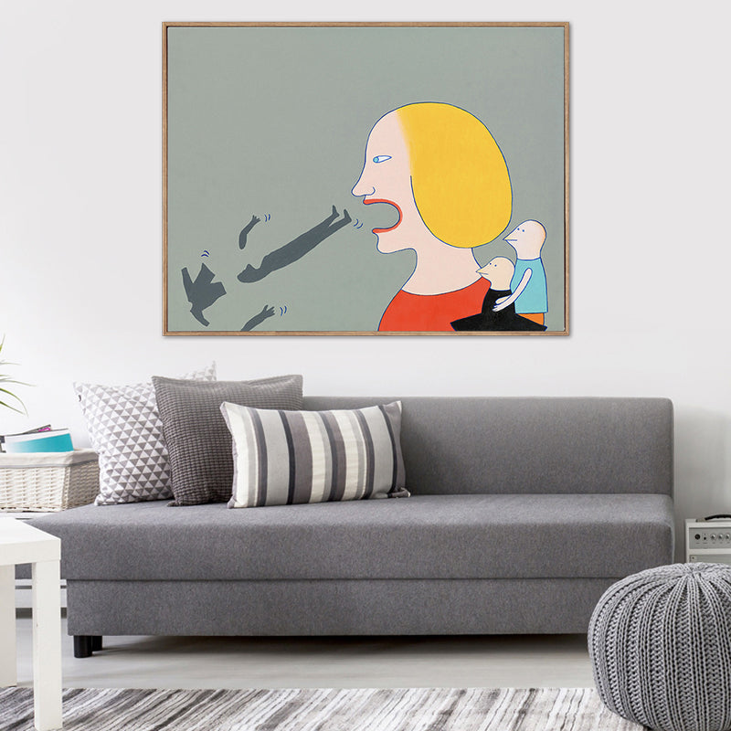 Brehn | Lustiges Spoof Gemälde Leinwand Wohnzimmer Figur Druck Wandkunst Dekor in Gelb-Rot