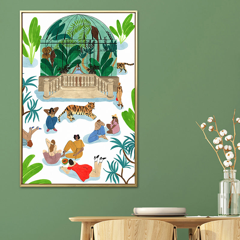 Brehn | Grüne Figuren und Tiger Gemälde Texturiert Nordic Stil Esszimmer Wanddekoration