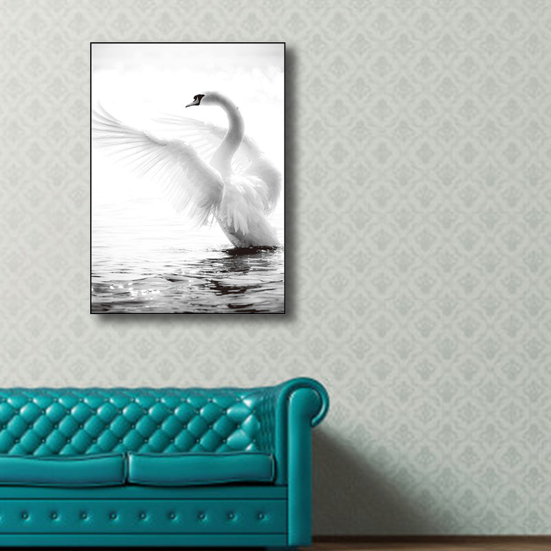 Brehn | Vintage Style Schwan Wanddecor Jungen Schlafzimmer Leinwanddruck in Grau, Verschiedene Größen