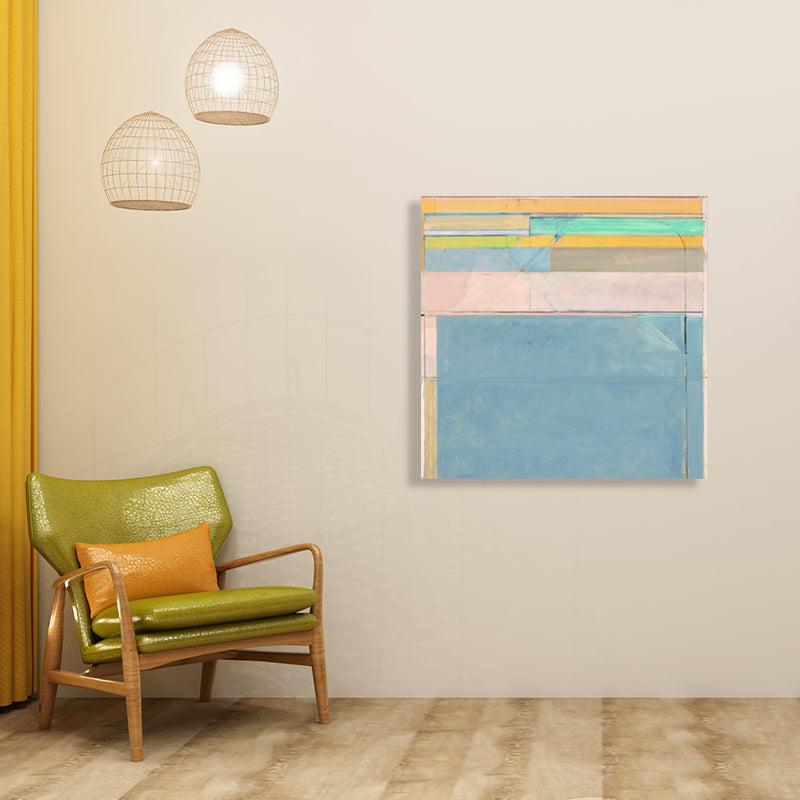 Brehn | Blaue Mid-Century Modern Kunstdruck Rechteckige Blöcke Leinwand für die Küche, verschiedene Größen