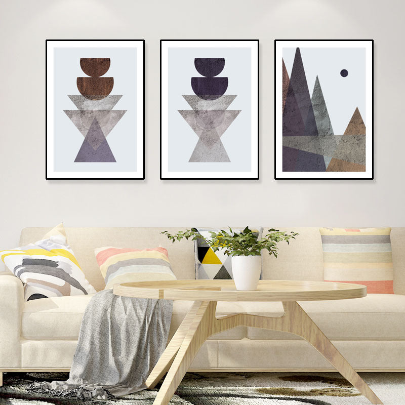 Brehn | Kreative geometrische Leinwandkunst Hausinterieur abstrakte Wanddekoration in Lila, Set von 3
