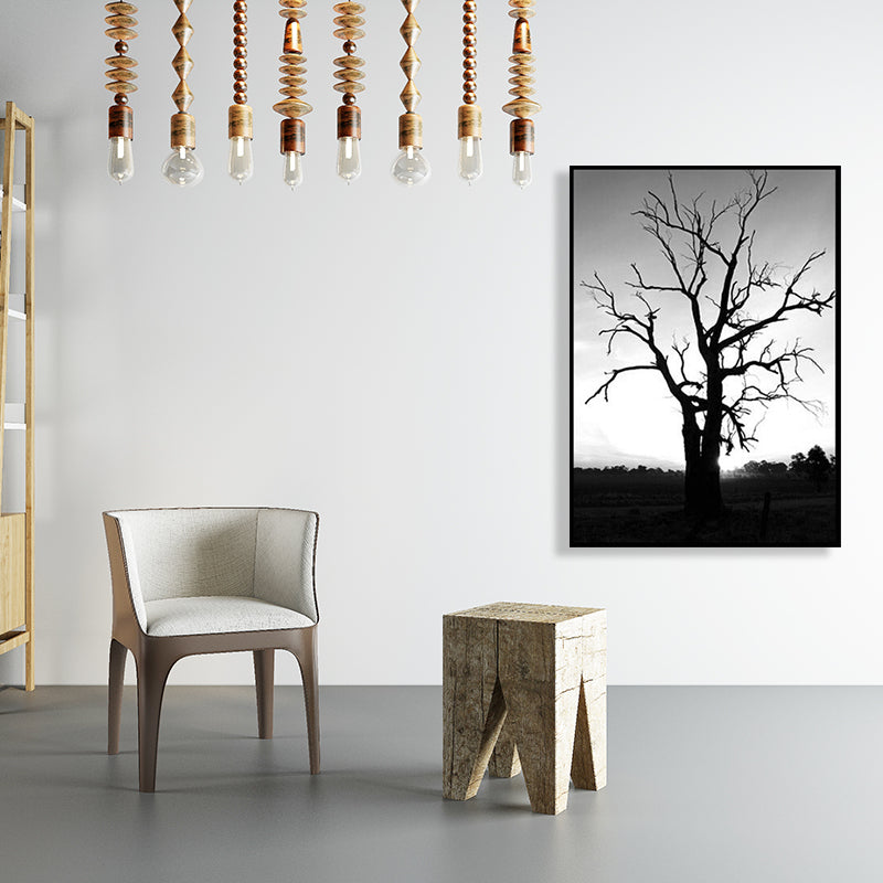Brehn | Schwarze kahle Baum Wandkunst Botanische zeitgenössische strukturierte Leinwanddruck für das Wohnzimmer