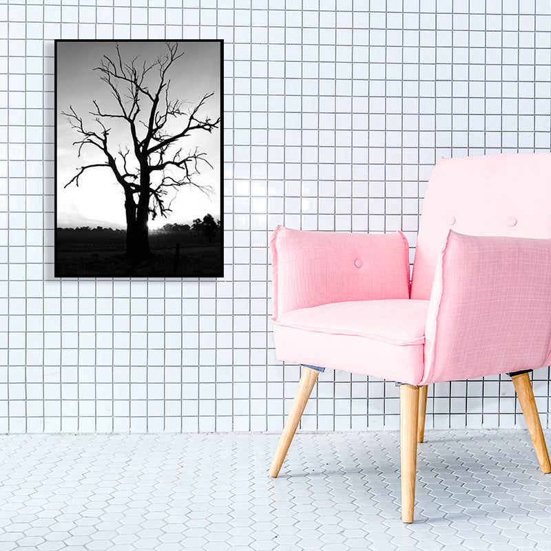 Brehn | Schwarze kahle Baum Wandkunst Botanische zeitgenössische strukturierte Leinwanddruck für das Wohnzimmer