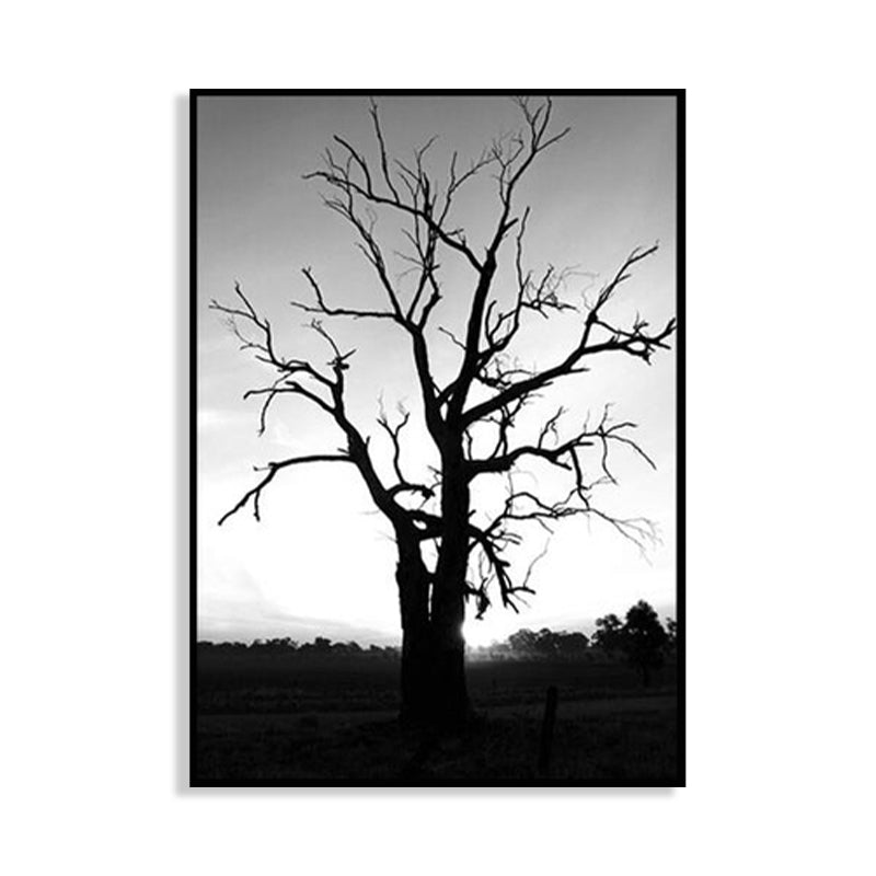 Brehn | Schwarze kahle Baum Wandkunst Botanische zeitgenössische strukturierte Leinwanddruck für das Wohnzimmer