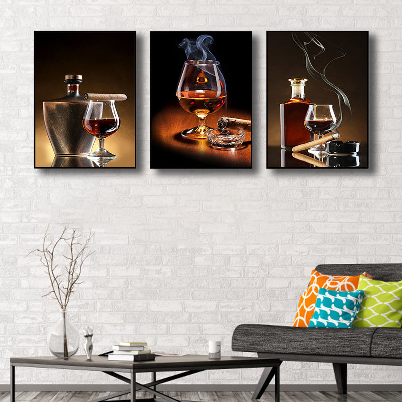 Brehn | Fotografie Weine Wandkunst Esszimmer Getränke Druck Leinwand in Dunkler Farbe, Set von 3