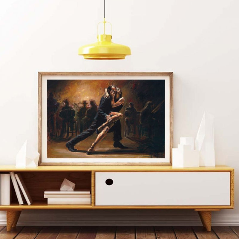 Brehn | Braune tanzende Figuren Leinwandkunst Impressionismus strukturierte Wanddekoration für das Wohnzimmer