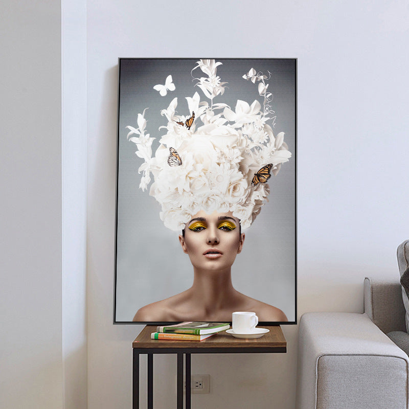 Brehn | Glam Flower Hatted Maid Malerei Leinwand Beige Fotografie Wandkunst Dekor, Mehrere Größen