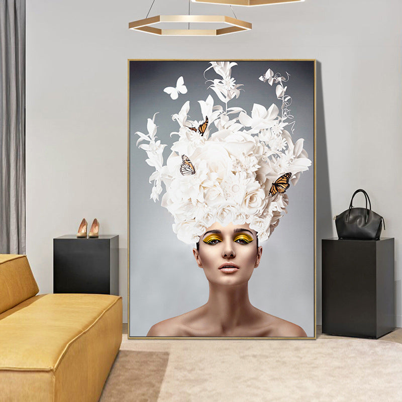 Brehn | Glam Flower Hatted Maid Malerei Leinwand Beige Fotografie Wandkunst Dekor, Mehrere Größen
