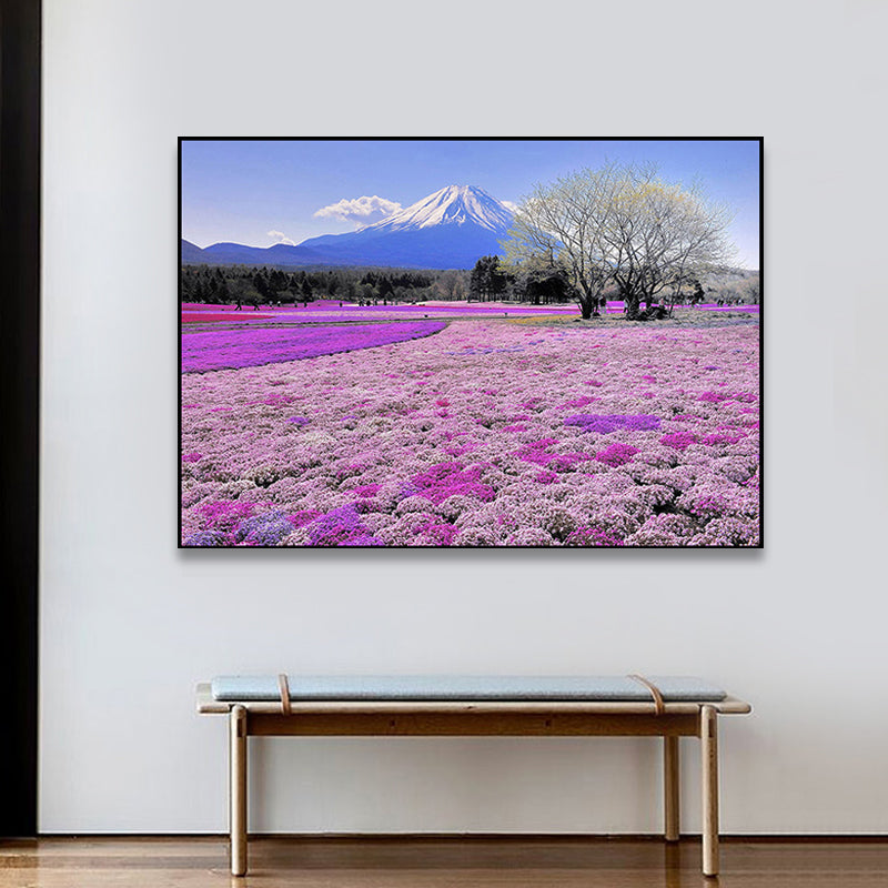 Brehn | Lila Lavendelfeld Wandkunst Blumenlandschaft Moderne Texturierte Leinwanddruck für Schlafzimmer