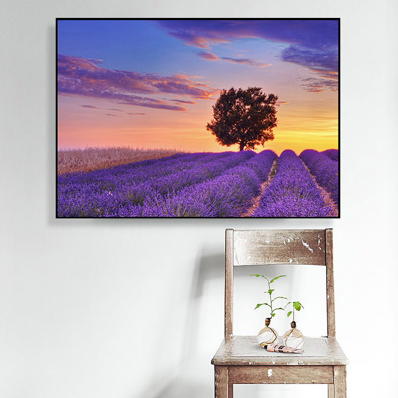 Brehn | Lila Lavendelfeld Wandkunst Blumenlandschaft Moderne Texturierte Leinwanddruck für Schlafzimmer