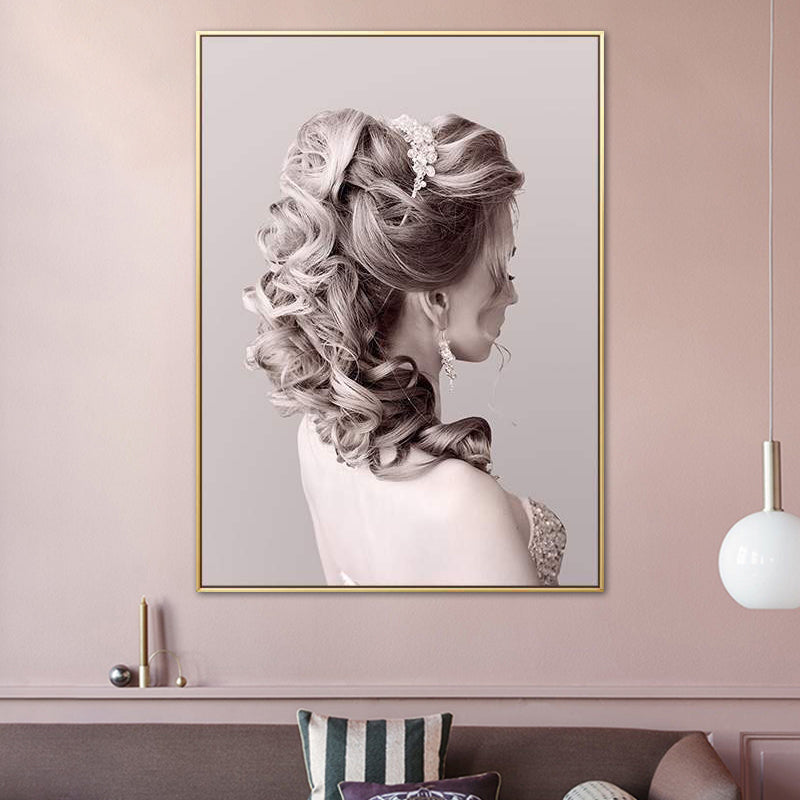 Brehn | Pink Glam Style Malerei Mädchen Profil Leinwand für das Badezimmer, mehrere Größen erhältlich