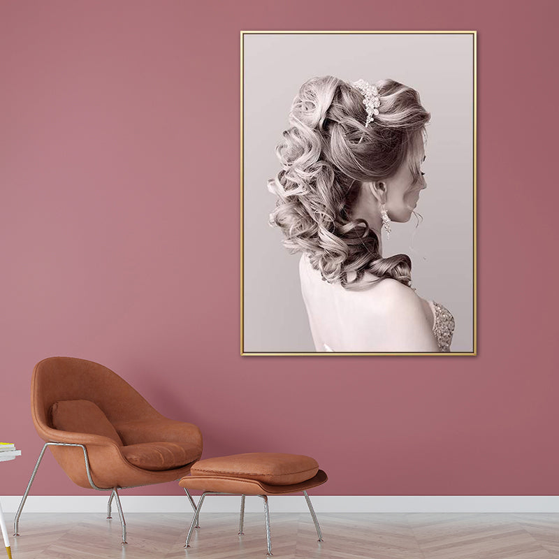 Brehn | Pink Glam Style Malerei Mädchen Profil Leinwand für das Badezimmer, mehrere Größen erhältlich