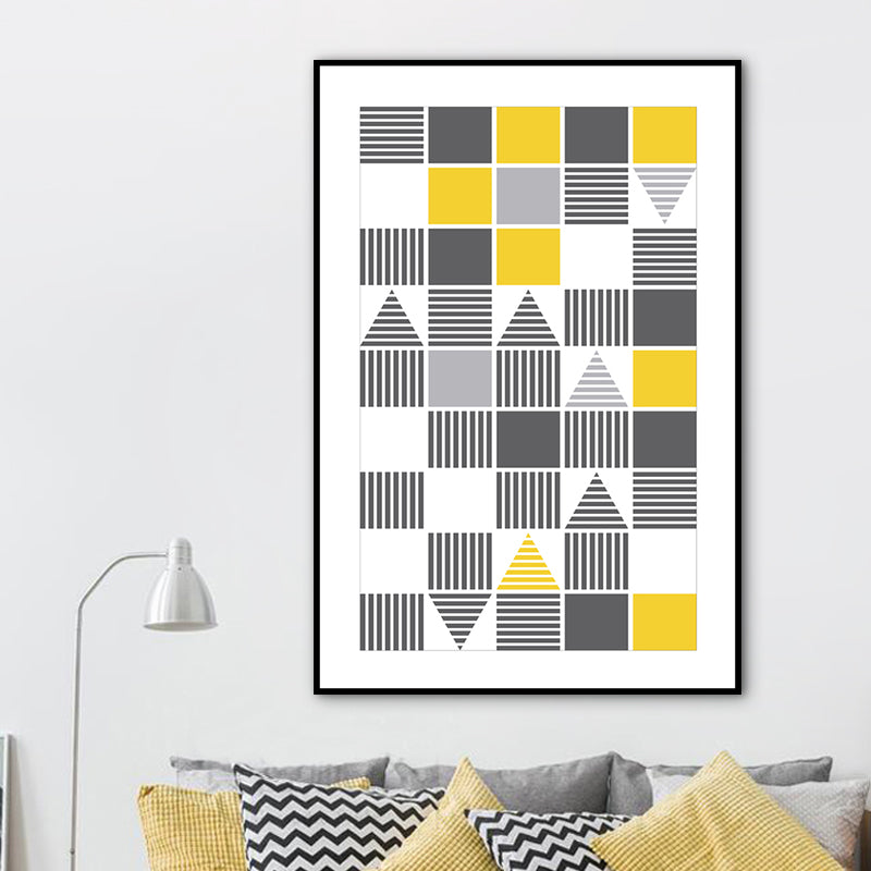 Brehn | Moderne Jungen Wandkunst Dekor mit geometrischem Muster Graue und Gelbe Leinwanddruck für das Zimmer