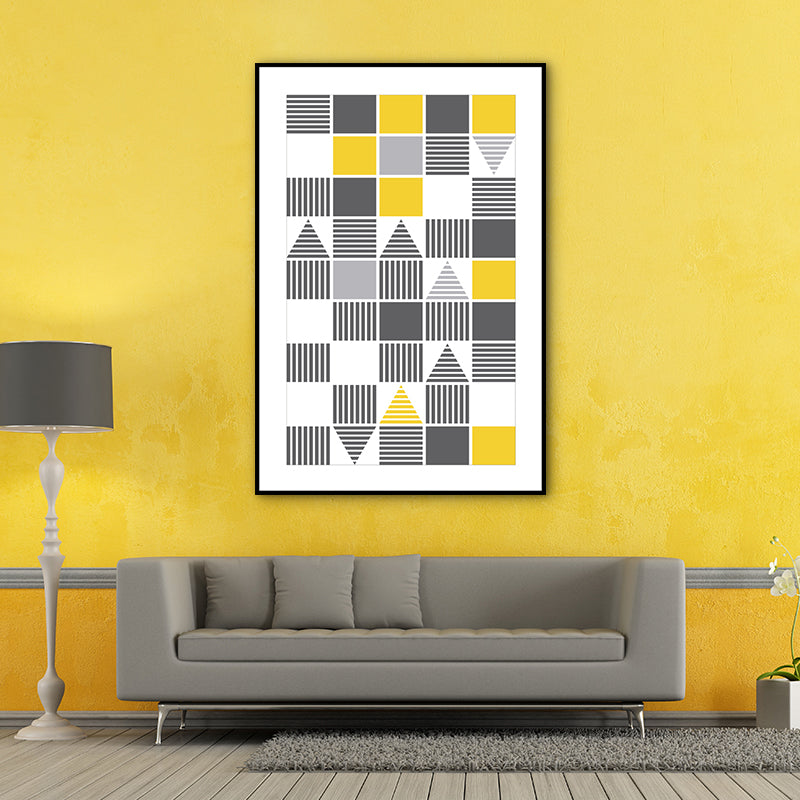 Brehn | Moderne Jungen Wandkunst Dekor mit geometrischem Muster Graue und Gelbe Leinwanddruck für das Zimmer