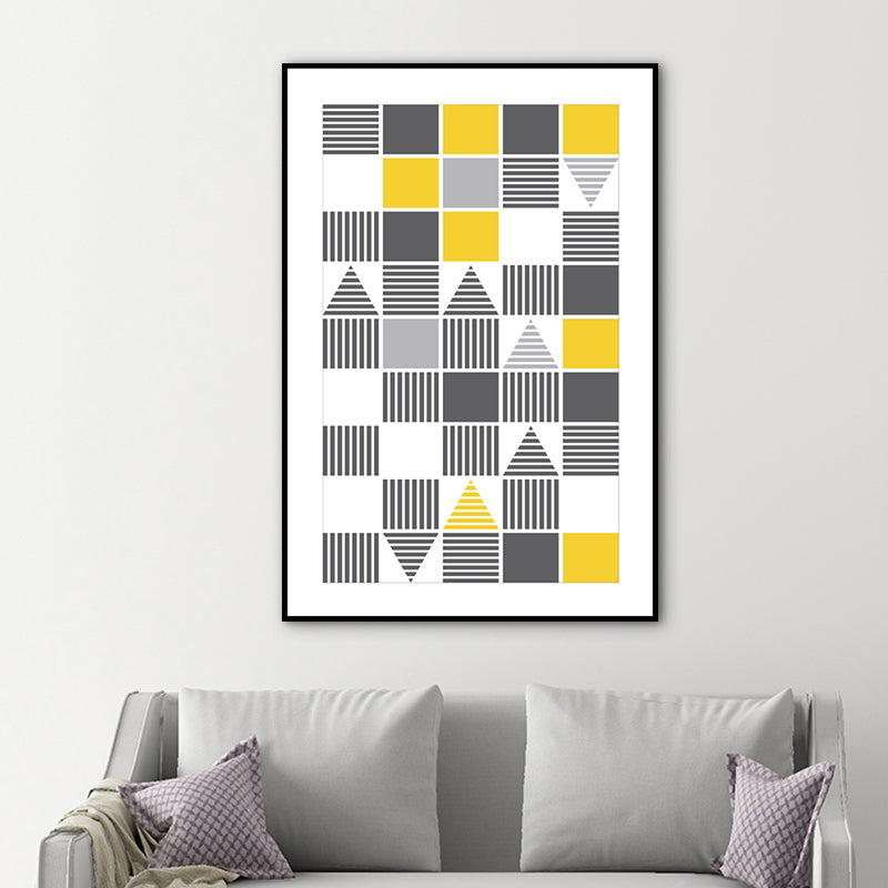 Brehn | Moderne Jungen Wandkunst Dekor mit geometrischem Muster Graue und Gelbe Leinwanddruck für das Zimmer