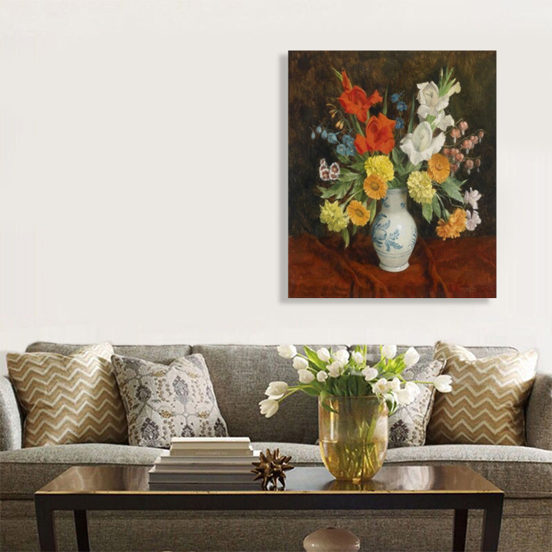Brehn | Helle Farbige Blumenarrangement-Leinwand Impressionismus Texturierte Wanddekoration für das Wohnzimmer