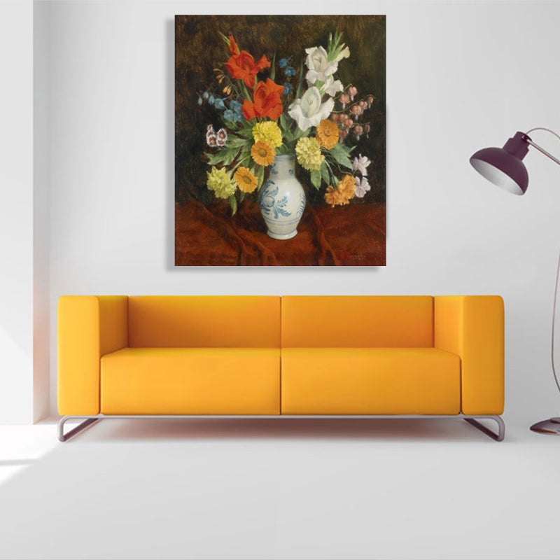 Brehn | Helle Farbige Blumenarrangement-Leinwand Impressionismus Texturierte Wanddekoration für das Wohnzimmer