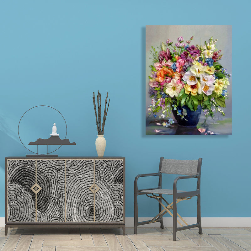 Brehn | Helle Farbige Blumenarrangement-Leinwand Impressionismus Texturierte Wanddekoration für das Wohnzimmer
