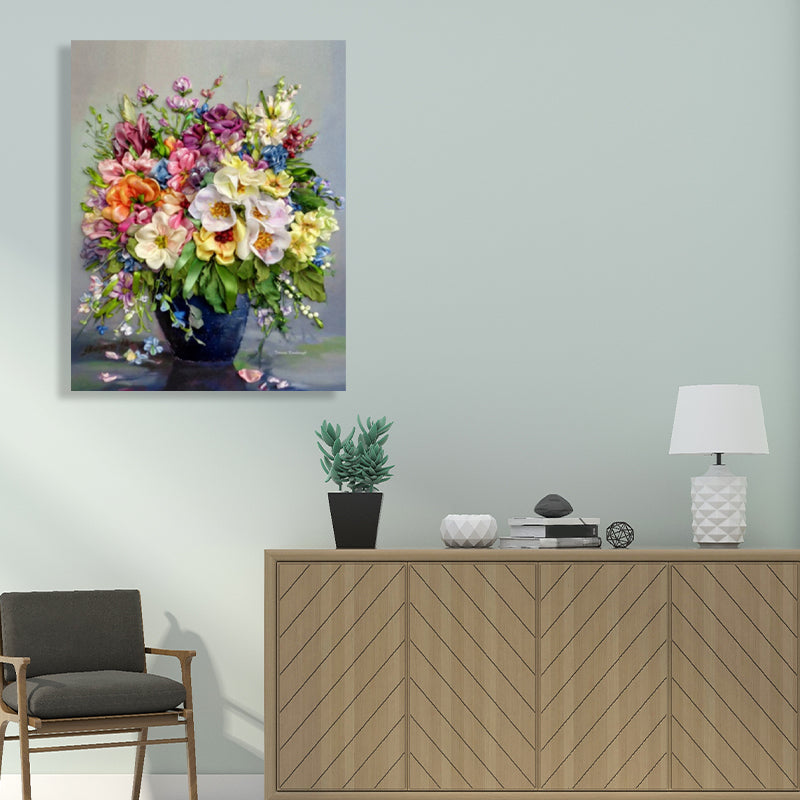 Brehn | Helle Farbige Blumenarrangement-Leinwand Impressionismus Texturierte Wanddekoration für das Wohnzimmer