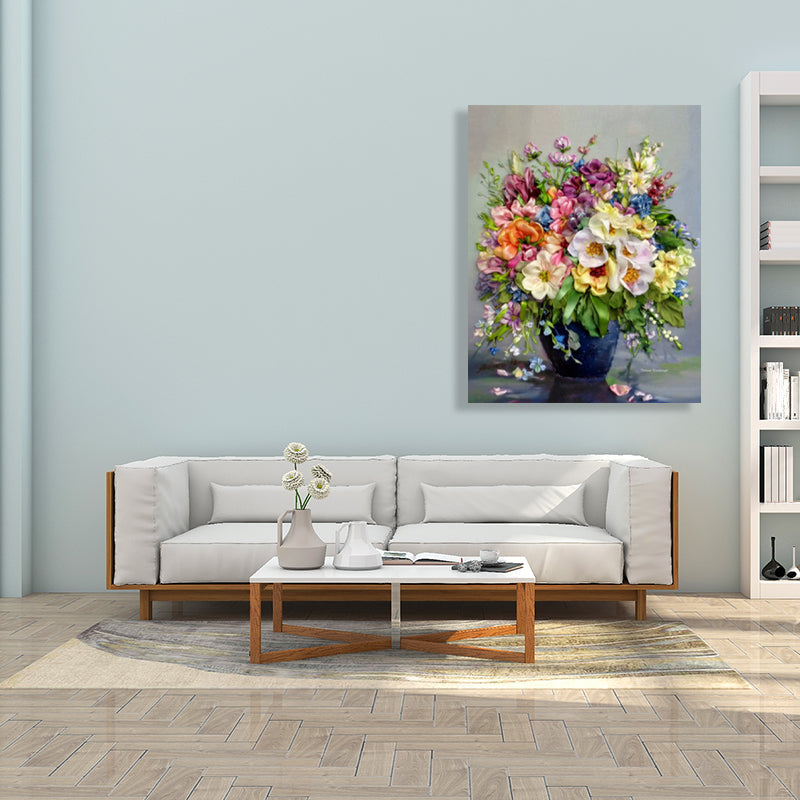 Brehn | Helle Farbige Blumenarrangement-Leinwand Impressionismus Texturierte Wanddekoration für das Wohnzimmer