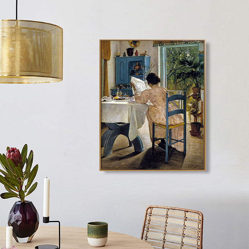 Brehn | Impressionismus Lesende Maid Kunstdruck Leinwand Texturiert Braun Wanddekoration für Badezimmer