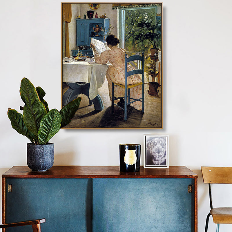 Brehn | Impressionismus Lesende Maid Kunstdruck Leinwand Texturiert Braun Wanddekoration für Badezimmer