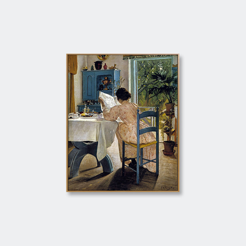 Brehn | Impressionismus Lesende Maid Kunstdruck Leinwand Texturiert Braun Wanddekoration für Badezimmer