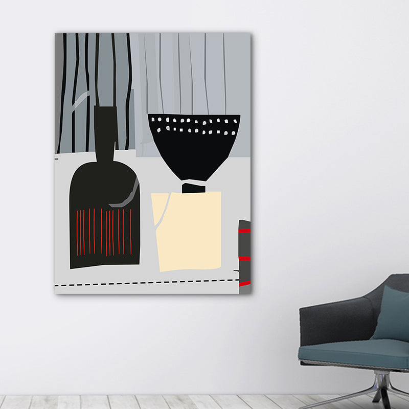 Brehn | Skandinavischer Weinaus Bottle-Leinwand Rotes und Graues Texturiertes Wandkunst-Druck für das Wohnzimmer