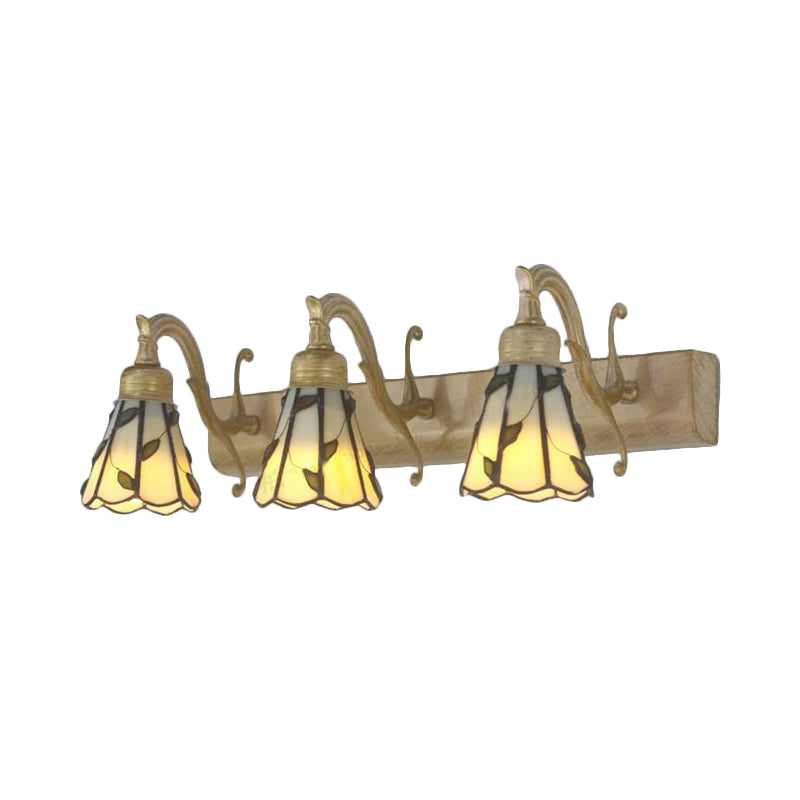 3 Köpfe Blatt Schminklicht Rustikal Loft Buntglas Schminkspiegel Licht mit Linearer Rückplatte in Kupfer/Antikmessing/Gold | Brehn