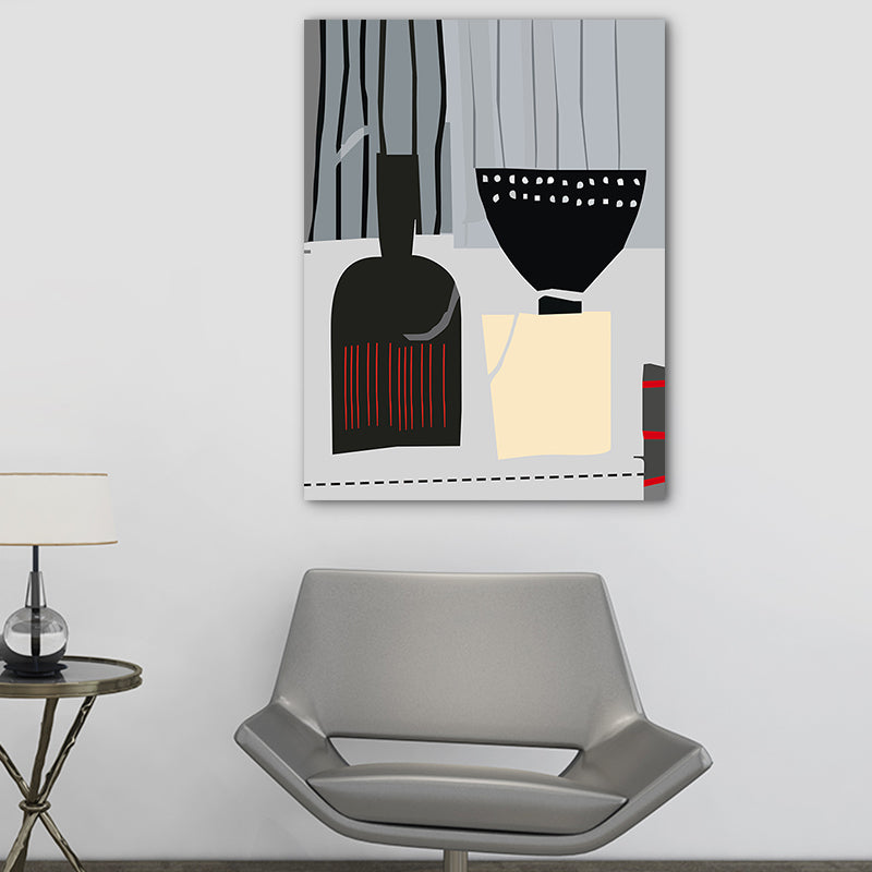 Brehn | Skandinavischer Weinaus Bottle-Leinwand Rotes und Graues Texturiertes Wandkunst-Druck für das Wohnzimmer