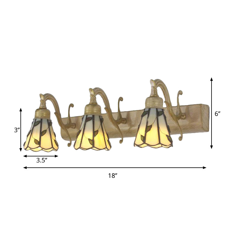 3 Köpfe Blatt Schminklicht Rustikal Loft Buntglas Schminkspiegel Licht mit Linearer Rückplatte in Kupfer/Antikmessing/Gold | Brehn