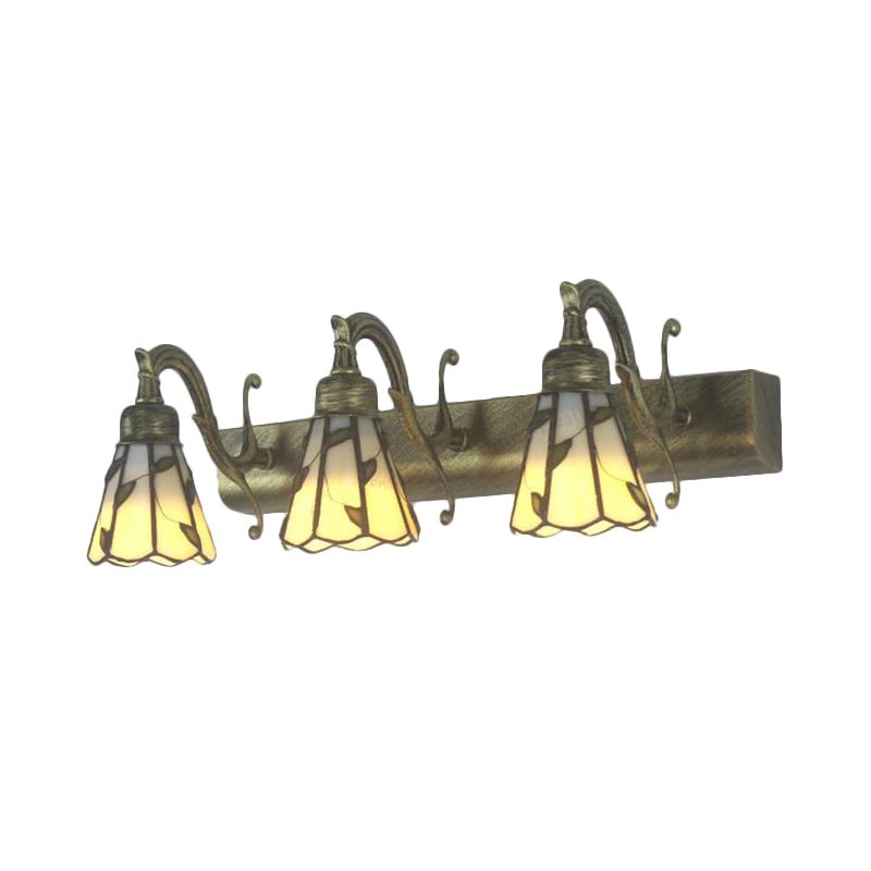 3 Köpfe Blatt Schminklicht Rustikal Loft Buntglas Schminkspiegel Licht mit Linearer Rückplatte in Kupfer/Antikmessing/Gold | Brehn